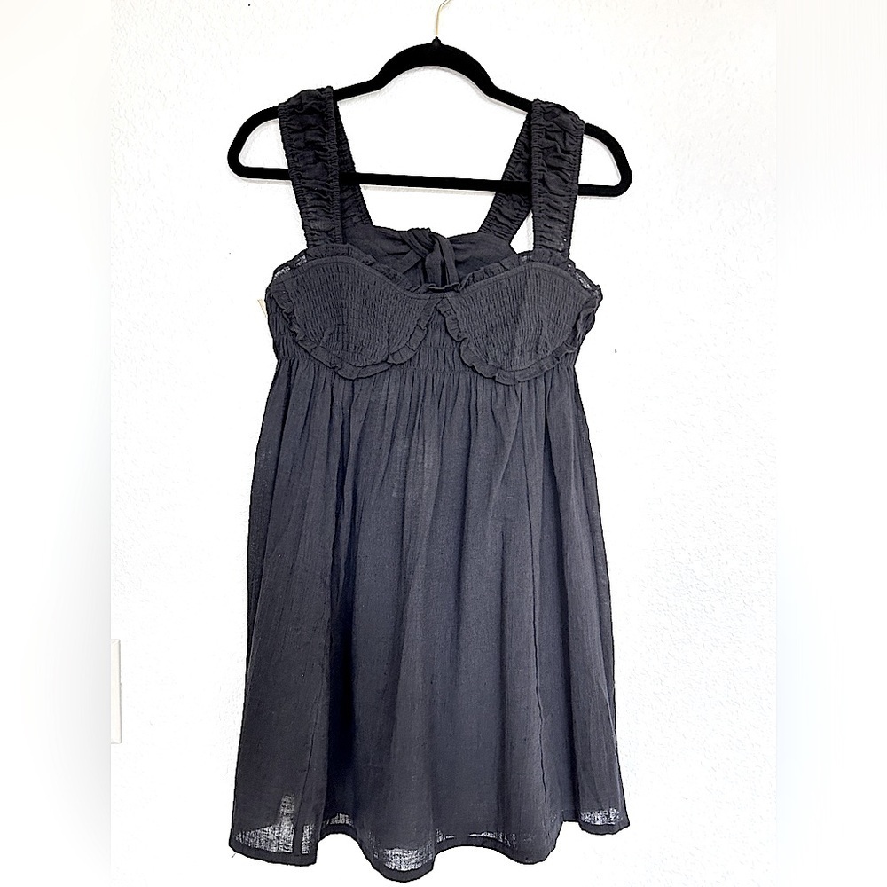 FREE PEOPLE Mini Dress Summer Cotton Linen Black - Picture 3 of 9